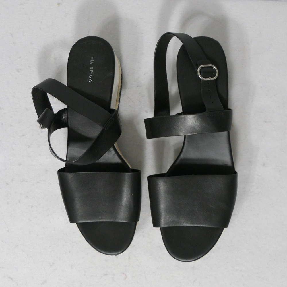 Via Spiga Womens Platform Sandals 12 Black Leather Espadrille Minimalist Chunky